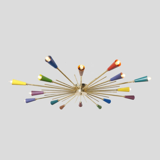 16 Arm Multi Color Shade Lights Brass Sputnik Ceiling Flush Mount Wall Lamp Flush Mount Fixture