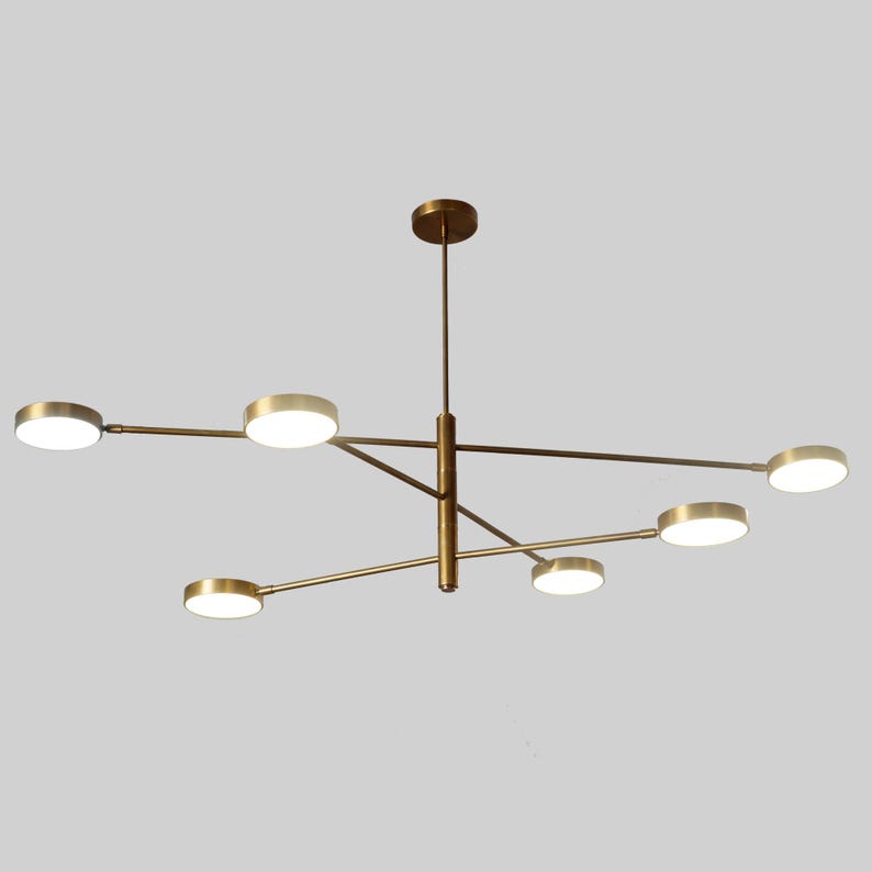 Large Handmade Brass Six LED Strip Light Sputnik Starburst Ceiling Chandelier