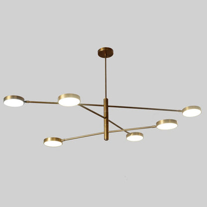 Large Handmade Brass Six LED Strip Light Sputnik Starburst Ceiling Chandelier