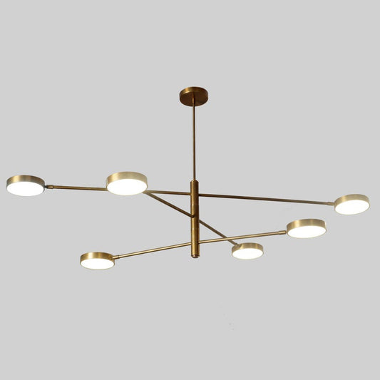 Large Handmade Brass Six LED Strip Light Sputnik Starburst Ceiling Chandelier