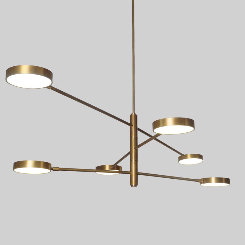 Large Handmade Brass Six LED Strip Light Sputnik Starburst Ceiling Chandelier