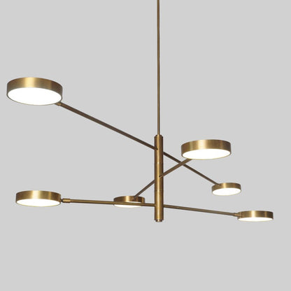 Large Handmade Brass Six LED Strip Light Sputnik Starburst Ceiling Chandelier