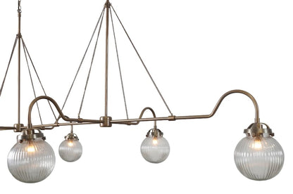 Handmade 6 Light Ribbed Glass Globes Shade Mid Century Modern Raw Brass Linear Sputnik chandelier light Fixture