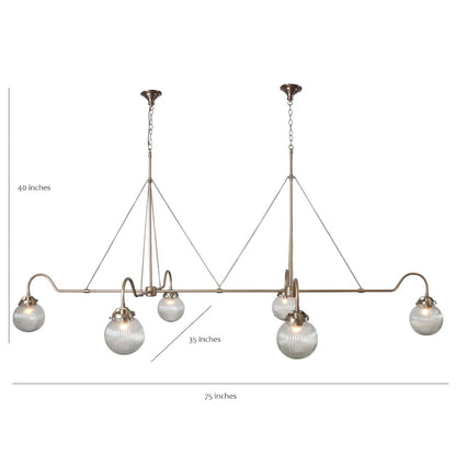 Handmade 6 Light Ribbed Glass Globes Shade Mid Century Modern Raw Brass Linear Sputnik chandelier light Fixture