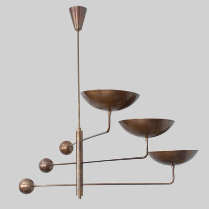 3 Light Disk Shade Pendant Mid Century Modern Patina Brass Sputnik chandelier light Fixture