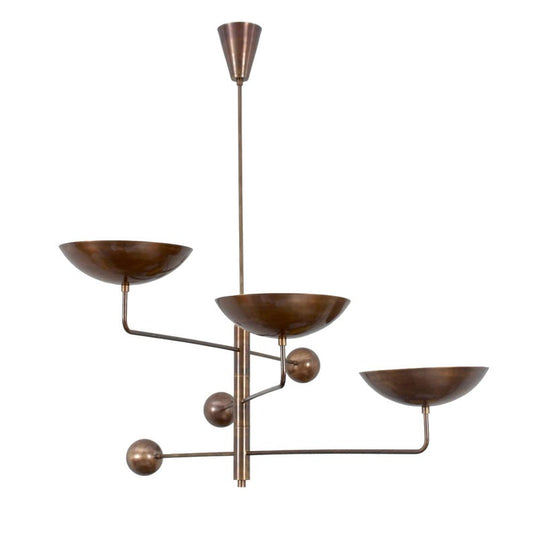 3 Light Disk Shade Pendant Mid Century Modern Patina Brass Sputnik chandelier light Fixture