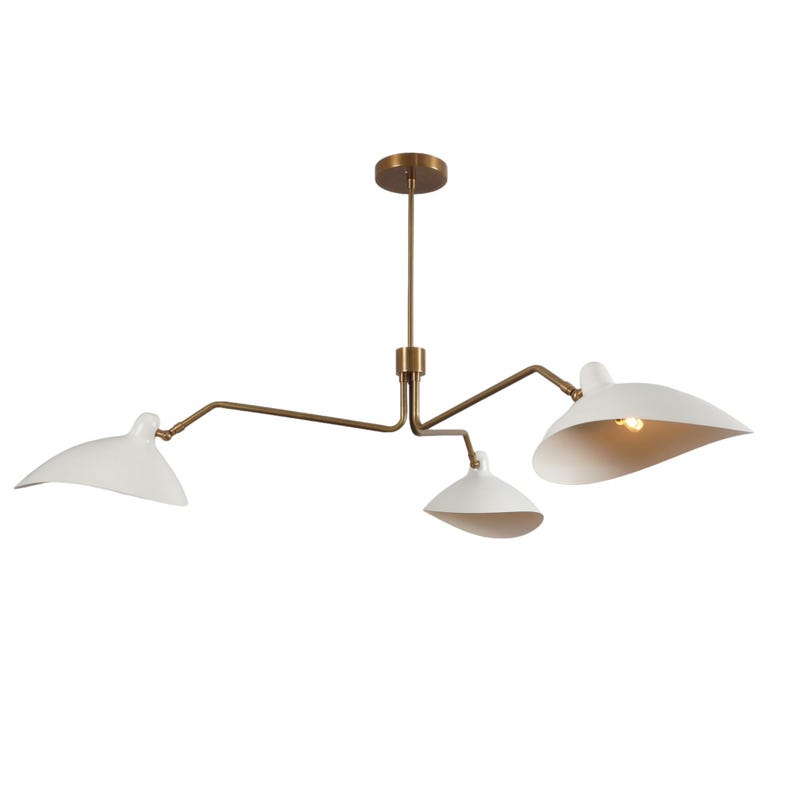 Handmade 3 Light Curved Shade Mid Century Modern Raw Brass Sputnik chandelier light Fixture Semi Flush Mount