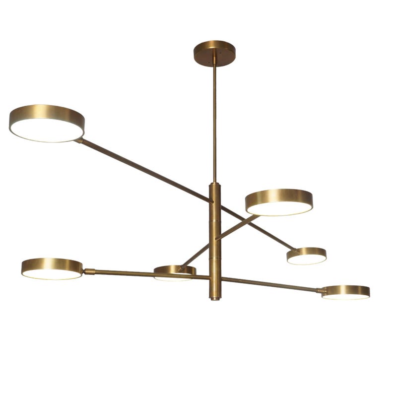 Large Handmade Brass Six LED Strip Light Sputnik Starburst Ceiling Chandelier