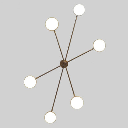 Large Handmade Brass Six LED Strip Light Sputnik Starburst Ceiling Chandelier