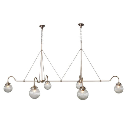 Handmade 6 Light Ribbed Glass Globes Shade Mid Century Modern Raw Brass Linear Sputnik chandelier light Fixture