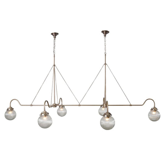 Handmade 6 Light Ribbed Glass Globes Shade Mid Century Modern Raw Brass Linear Sputnik chandelier light Fixture