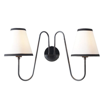 2-Light Linen Shade Raw Brass Wall Sconce with Black Fabric Shades Handmade Brass Wall Lamp
