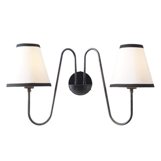 2-Light Linen Shade Raw Brass Wall Sconce with Black Fabric Shades Handmade Brass Wall Lamp