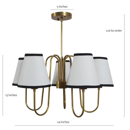 5-Light Linen Shade Brass Sputnik Chandelier with Linen Fabric Shades Handmade Brass Ceiling Fixture