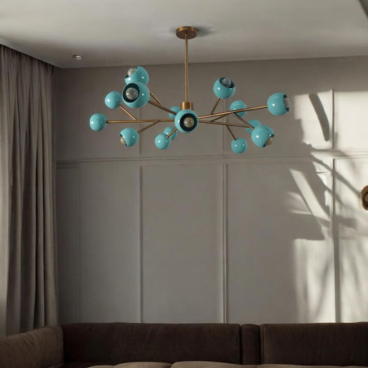 15 Light Color Shade Brass Sputnik Starburst Ceiling Branch Chandelier Light Fixture