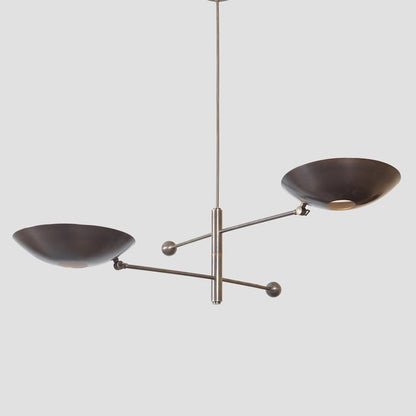 Two Curved Disk Shade Light Ceiling Counter ball Pendant Mid Century Modern Patina Brass Sputnik chandelier light Fixture