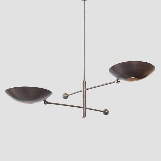 Two Curved Disk Shade Light Ceiling Counter ball Pendant Mid Century Modern Patina Brass Sputnik chandelier light Fixture