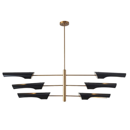 Six Light Shade Pendant Mid Century Modern Raw Brass Sputnik chandelier light Fixture