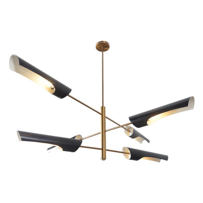 Six Light Shade Pendant Mid Century Modern Raw Brass Sputnik chandelier light Fixture