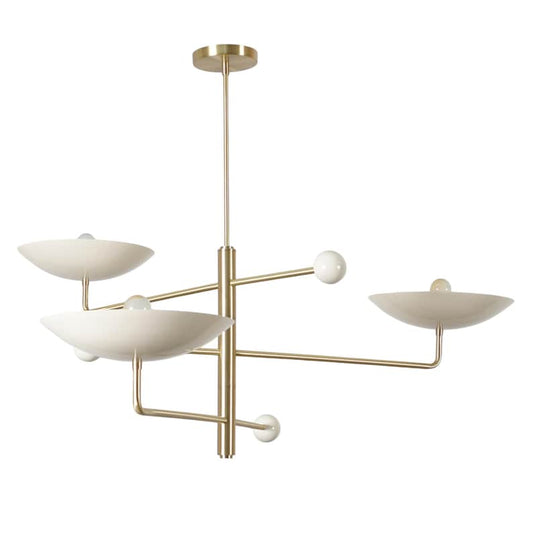 Three Curved Disk Shade Light Ceiling Counter ball Pendant Mid Century Modern Patina Brass Sputnik chandelier light Fixture