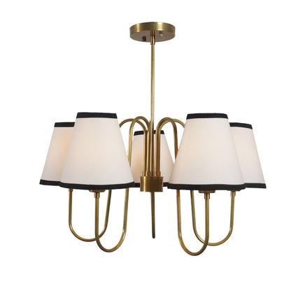 5-Light Linen Shade Brass Sputnik Chandelier with Linen Fabric Shades Handmade Brass Ceiling Fixture