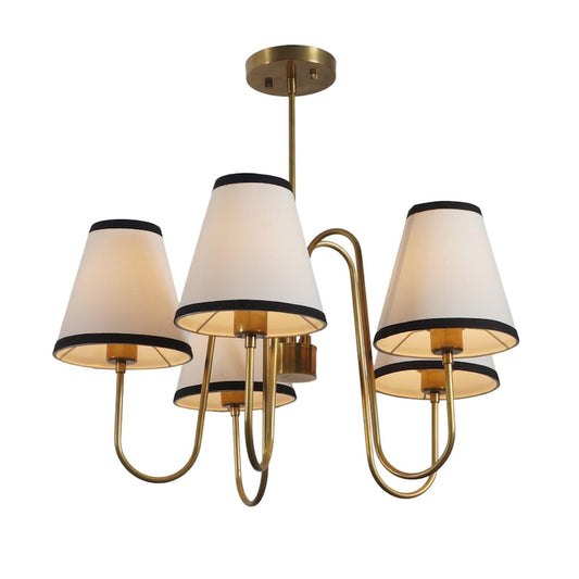 5-Light Linen Shade Brass Sputnik Chandelier with Linen Fabric Shades Handmade Brass Ceiling Fixture