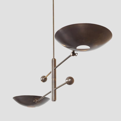 Two Curved Disk Shade Light Ceiling Counter ball Pendant Mid Century Modern Patina Brass Sputnik chandelier light Fixture
