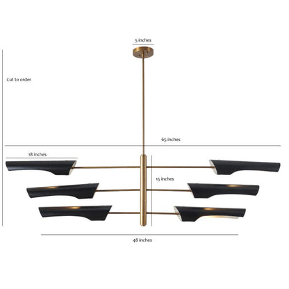 Six Light Shade Pendant Mid Century Modern Raw Brass Sputnik chandelier light Fixture