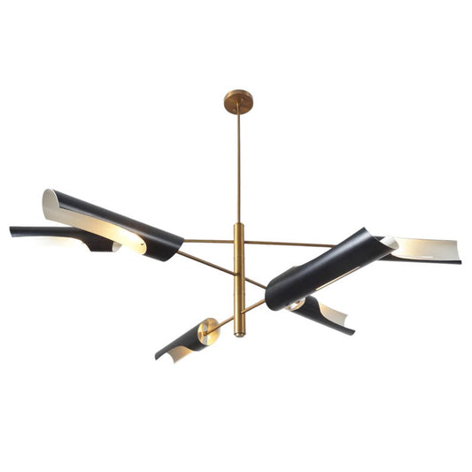 Six Light Shade Pendant Mid Century Modern Raw Brass Sputnik chandelier light Fixture