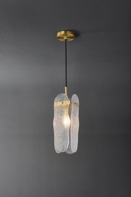 Refined Single-Hanging Copper and Glass Chandelier | Modern Pendant with Artistic Crystal Accents