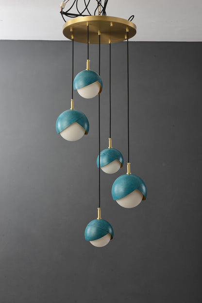 Modern Copper and Iron Chandelier with Deep Sea Blue Accents - Industrial Style Black Acrylic Lighting Fixture