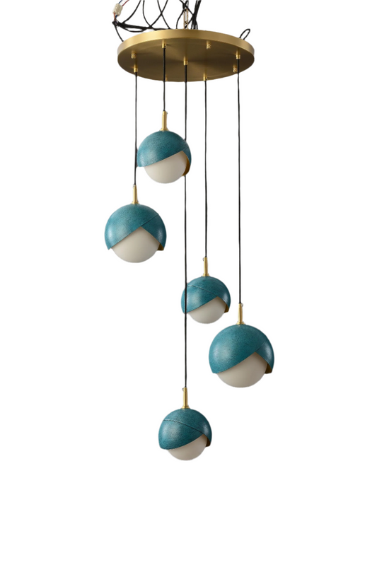 Modern Copper and Iron Chandelier with Deep Sea Blue Accents - Industrial Style Black Acrylic Lighting Fixture