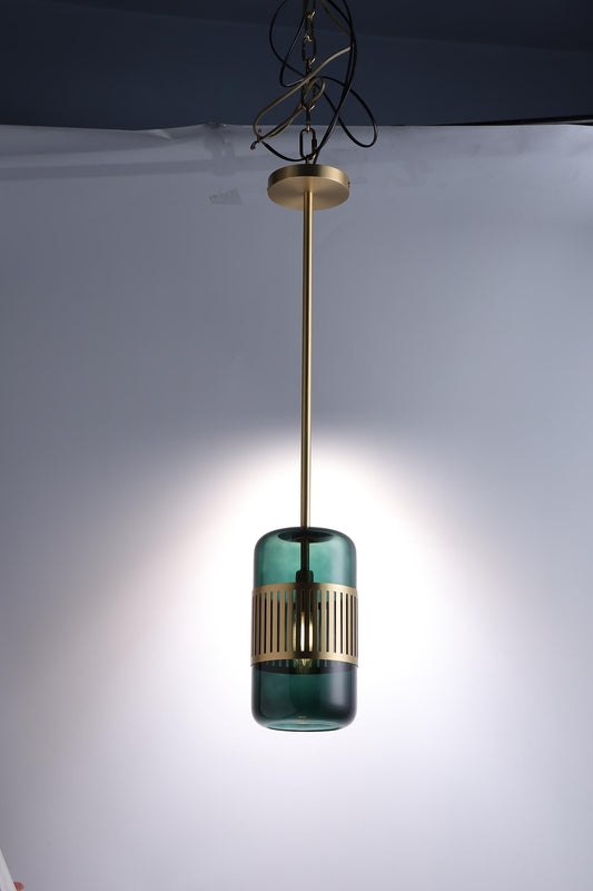 Modern Copper Chandelier with Glass Lampshade