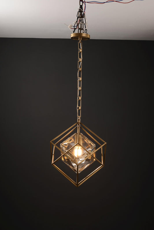 Refined Single-Hanging Bronze and Copper Chandelier | Modern Bronze Chandelier with Vintage Crystal Accents