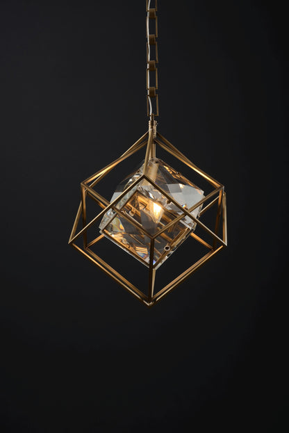 Refined Single-Hanging Bronze and Copper Chandelier | Modern Bronze Chandelier with Vintage Crystal Accents