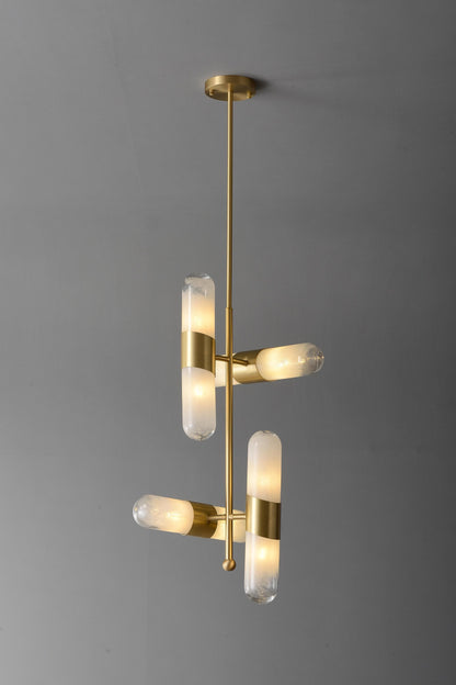 3 Vintage and Modern Brass Frame Glass Chandelier | Luxury Copper Hanging Light Fixture with Antique Mid-Century Design