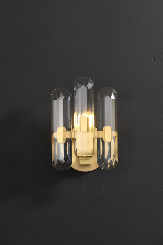 Mid-Century Antique Wall Lamp with K9 Crystal and Copper Finish