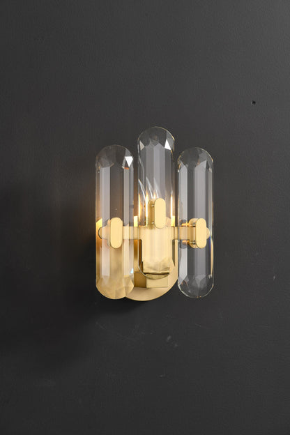 Mid-Century Antique Wall Lamp with K9 Crystal and Copper Finish