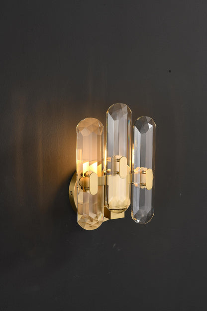 Mid-Century Antique Wall Lamp with K9 Crystal and Copper Finish
