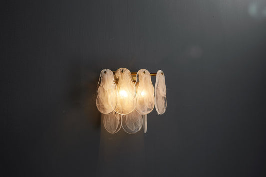 Handcrafted Gold and Bronze Wall Lamp Clear Light Cloud, Iron Frame Handmade Glass Shade