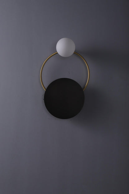 Mid-Century Wall Lamp with Brass Lamp Body and Glass Lamp Shade – Black + Copper Finish