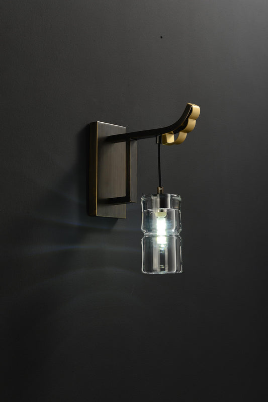 Art Deco Bronze Brushed Wall Light | Copper and Crystal Wall Lamp with Elegant Design