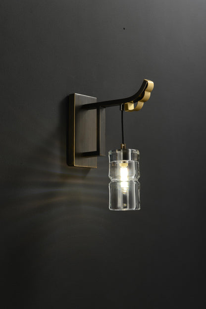 Art Deco Bronze Brushed Wall Light | Copper and Crystal Wall Lamp with Elegant Design
