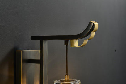 Sophisticated Copper and Crystal Wall Lighting  | Bronze Brushed Wall Lamp with Modern Art Deco Flair