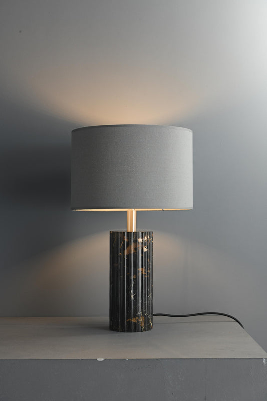 Black Marble Base Table Lamp with Cloth Shade | Luxury Designer Piece for Living Room