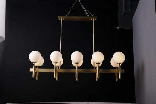 6 Light Custom Globes Copper and Glass Chandelier | A Unique Mid-Century Modern Statement with Vintage Industrial Style
