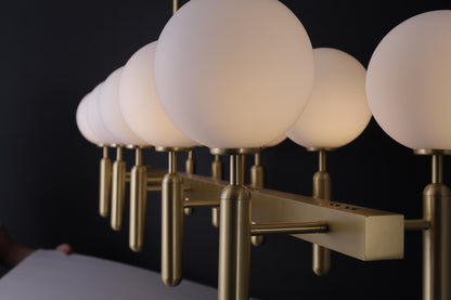 6 Light Custom Globes Copper and Glass Chandelier | A Unique Mid-Century Modern Statement with Vintage Industrial Style