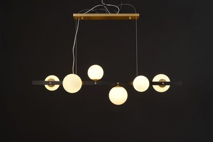6-Light Vintage Design Copper and Glass Globe Chandelier |  Copper and Black Light Fixture for Industrial Style Lighting