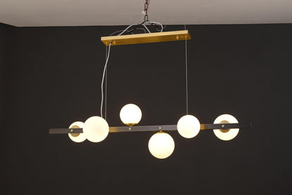 6-Light Vintage Design Copper and Glass Globe Chandelier |  Copper and Black Light Fixture for Industrial Style Lighting