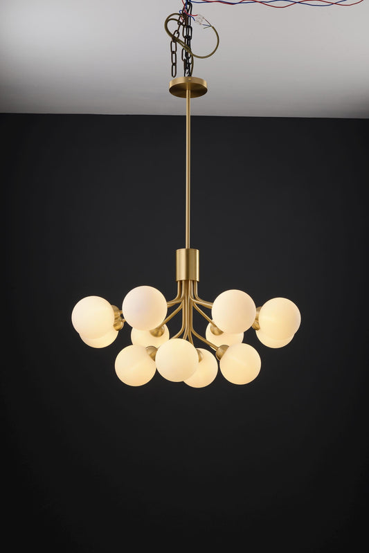 Handcrafted 12-Globe Copper and Glass Chandelier | Modern Rustic Pendant Lighting Fixture for Industrial Ceiling Decor
